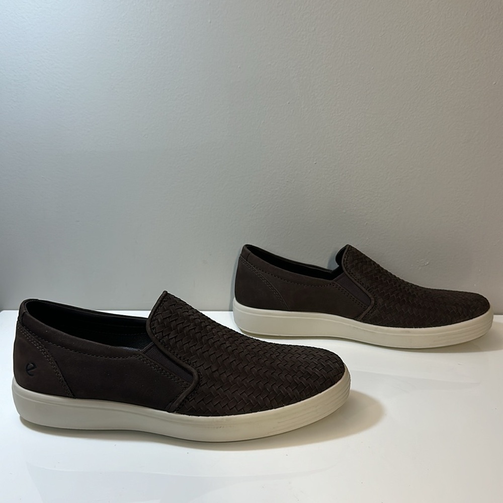Ecco Soft 7 Woven Brown Leather Slip On Sneaker Shoes Size 42(8-8.5) - Picture 2 of 15